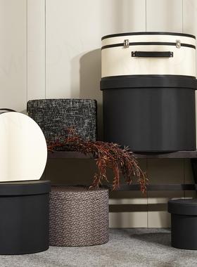 MOON慕空间样板房收纳盒衣帽间装饰品衣柜皮革收纳桶道具软装摆件