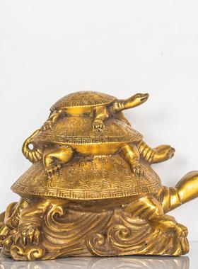 纯黄铜三代龟摆件母子龟长寿乌龟家居办公装饰工艺品过大寿送礼品