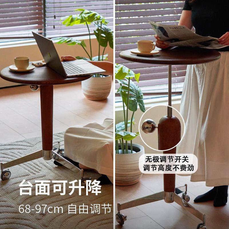 生活圣代可升降茶几多功能中古实木小圆桌客厅可移动沙发边几,住宅家具,角几/边几,淘宝优惠券,粉丝福利购,淘宝优惠卷