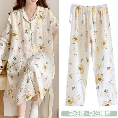 夏季孕妇纱布睡裙医院大码女纯棉