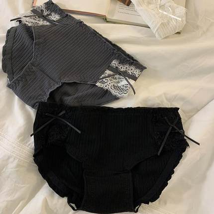 树懒少女法式纯欲蕾丝内裤女纯棉中腰7A抗菌性感透气短裤三角裤头