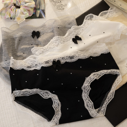 树懒少女法式纯欲甜美蕾丝波点内裤女生纯棉中腰7A抗菌透气三角裤