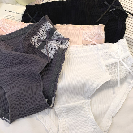树懒少女甜美法式纯欲蕾丝内裤女纯棉中腰7A抗菌透气性感三角裤头