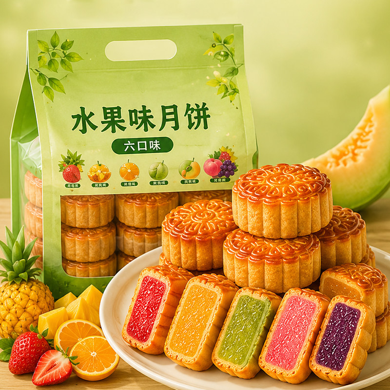 【6种口味】水果味月饼广式中秋散装多口味一大个水蜜桃独立装