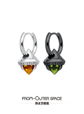 FOS时尚新款水晶三爪耳扣耳钉男女款情侣绿色女耳环925银个性潮流