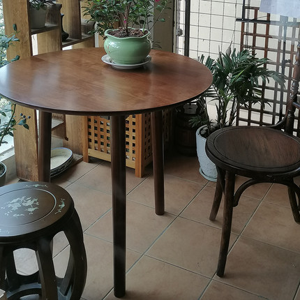 复古家用实木餐桌椅小户型阳台休闲洽谈茶几现代简约原木小圆桌子