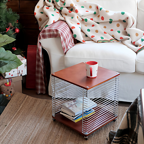 中古风可移动置物架边几小推车