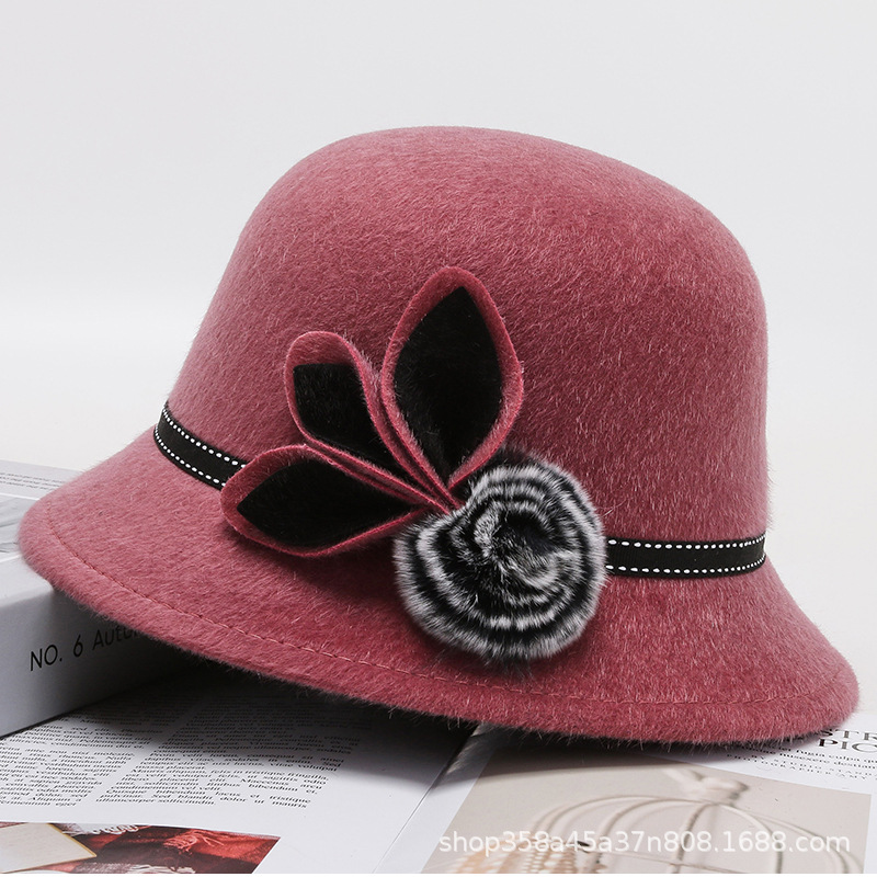 秋冬季女帽呢子毛球盆帽冬季礼帽妈妈帽子韩版时装女帽棉帽冬帽