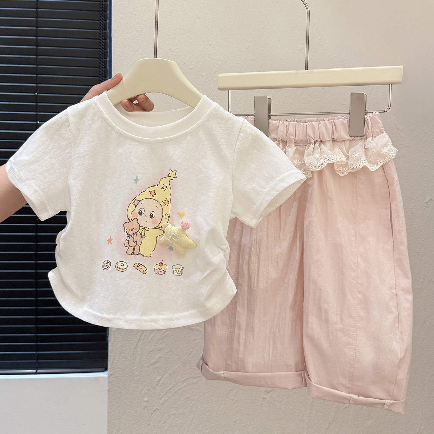 女童夏季新款洋气卡通短袖休闲裤套装女宝宝潮款韩系儿童时尚童装