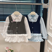 女宝宝秋装 衬衣休闲外穿童装 假两件衬衫 儿童长袖 潮 女童娃娃衫 新款