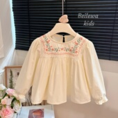 衬衫 刺绣小花长袖 女宝宝韩版 儿童外穿衬衣休闲款 新款 童装 女童秋装