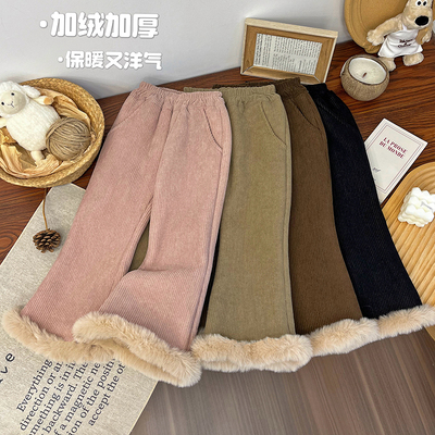【集合】女童秋冬季新款洋气时髦灯芯绒毛边喇叭裤加厚加绒裤子潮