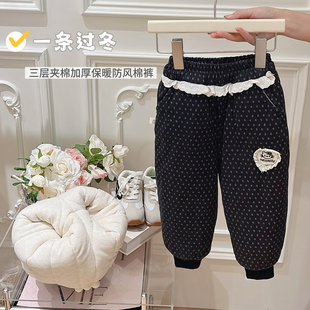 女童潮款 子童装 三层夹棉加绒加厚保暖棉裤 儿童裤 女宝宝韩版 秋冬季
