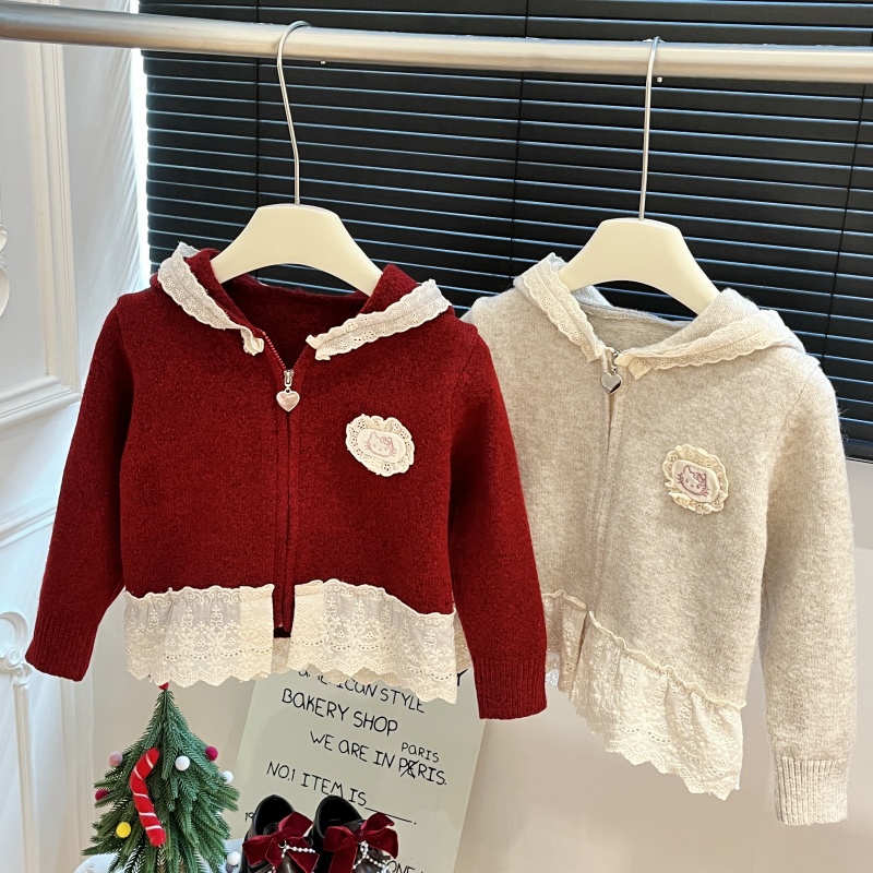 秋冬女童针织衫连帽毛衣