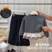 儿童外穿卫衣童装 打底衫 女童秋冬加绒花边上衣女宝宝秋季 新款
