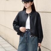 加绒加厚外套女短款 2026高级感复古立领上衣休闲皮夹克极简外套潮