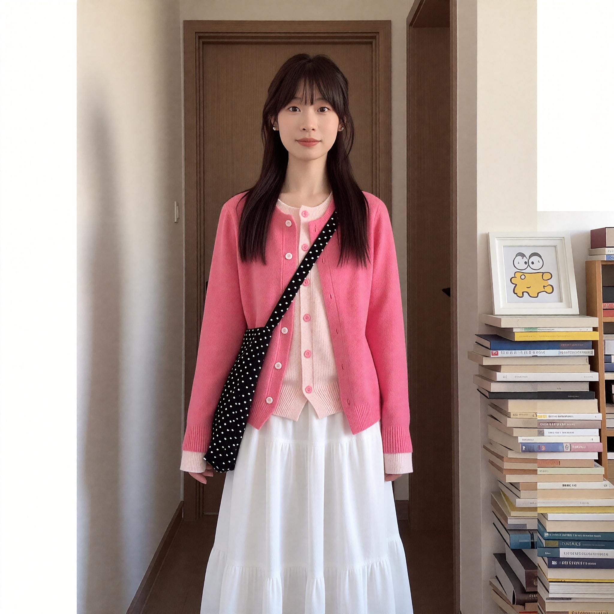 粉色毛衣拼色假两件长袖针织开衫春春秋圆领外搭休闲上衣