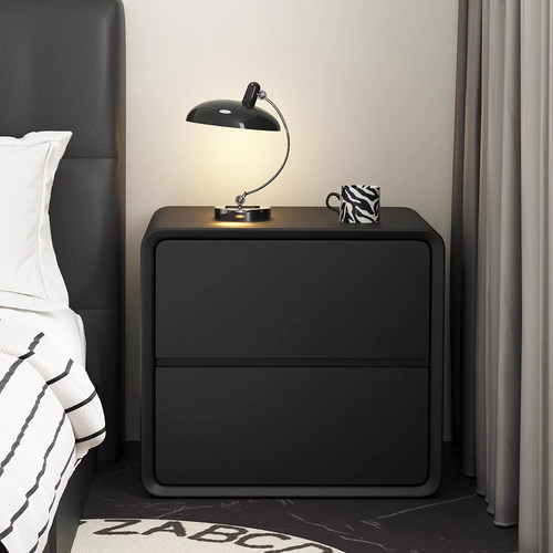 轻奢实木床头柜简约现代黑色2025新款家用卧室窗头柜床边收纳柜子