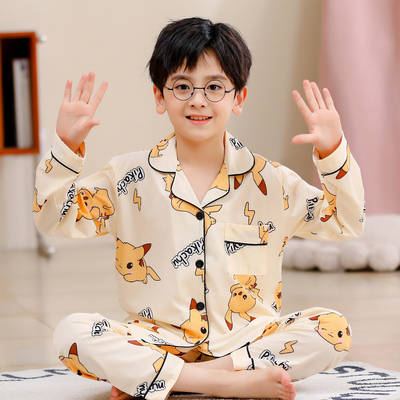 儿童睡衣棉麻小男孩卡通春秋季