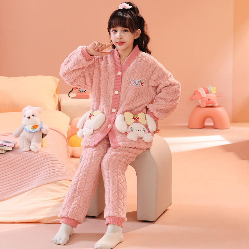 冬天女童睡衣可爱和服毛绒家居服