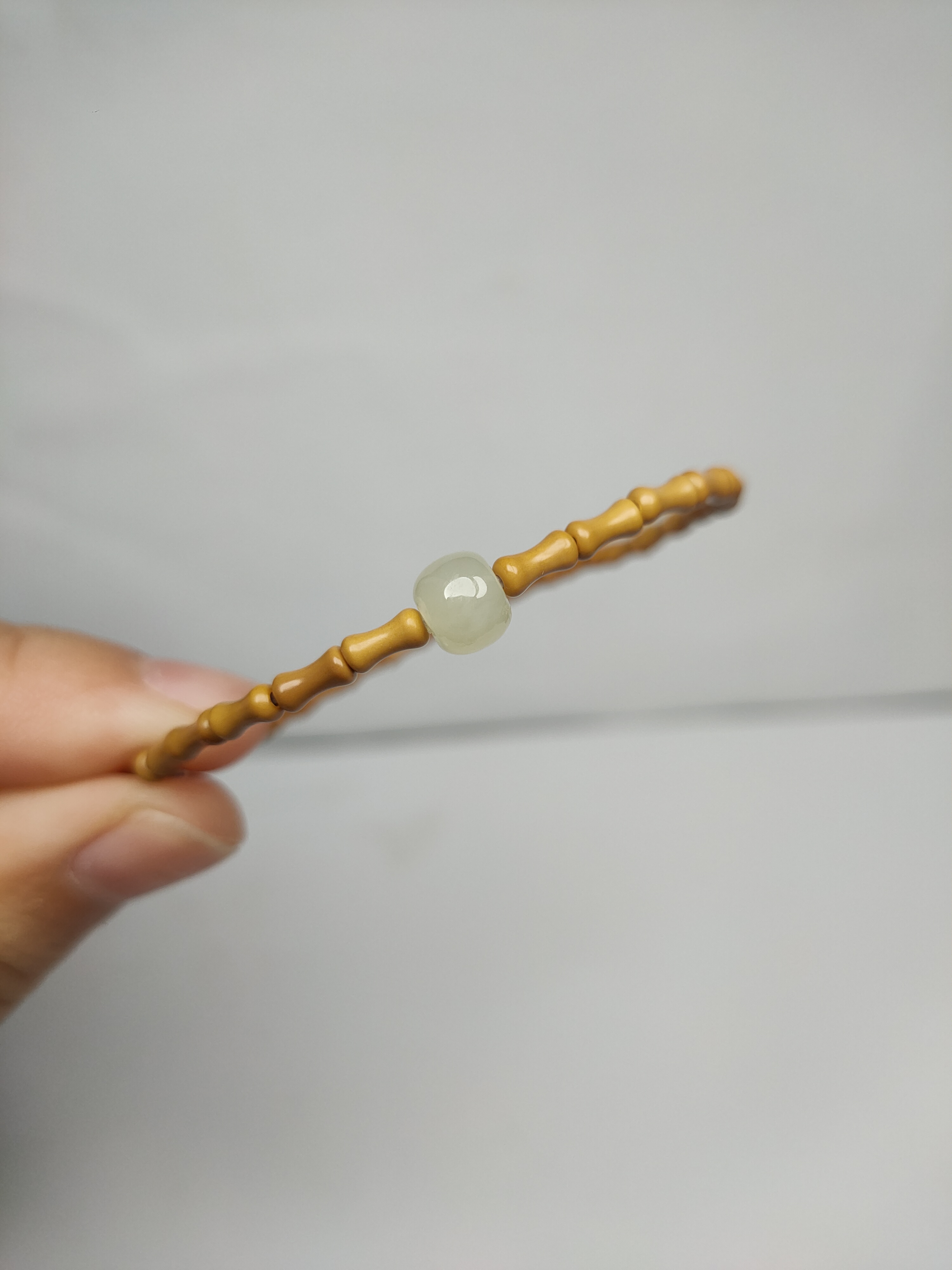 竹节手链  搭配和田玉 吉祥纹帝王朱砂圆珠  随机发