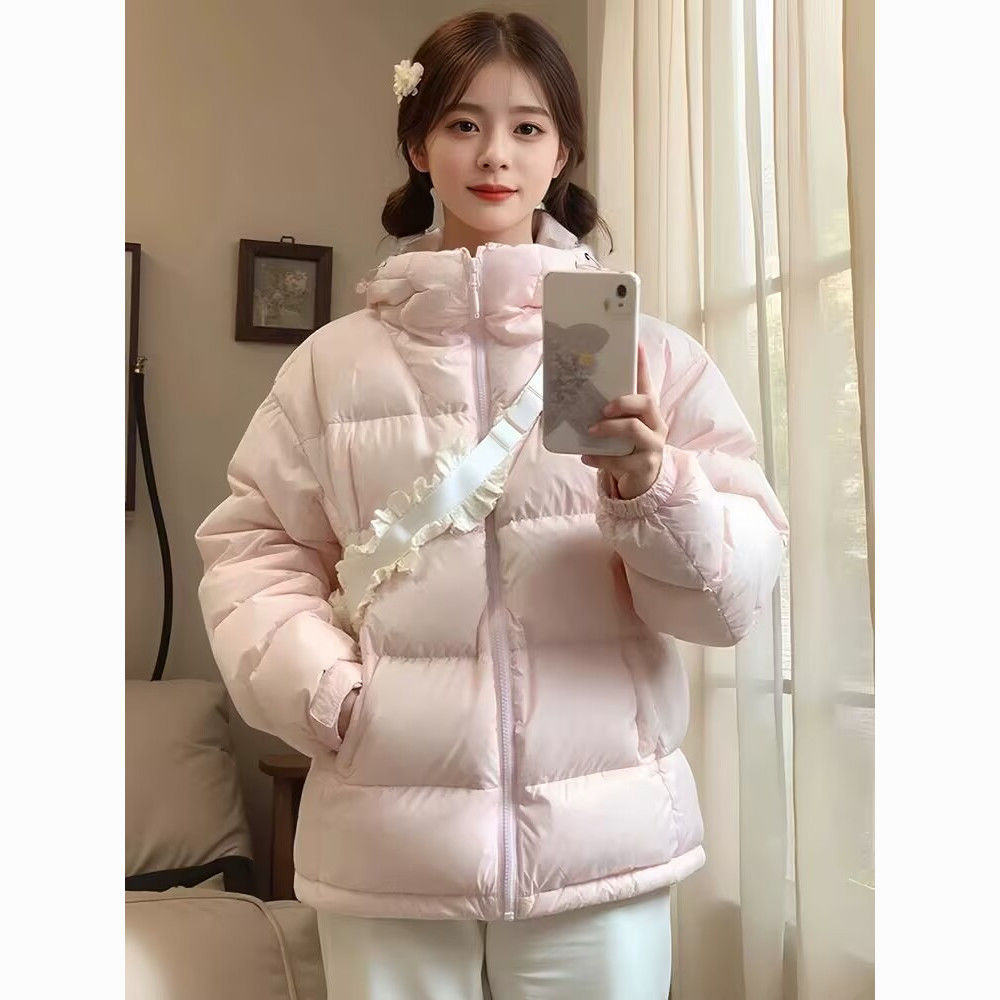 粉色羽绒服女短款2024冬