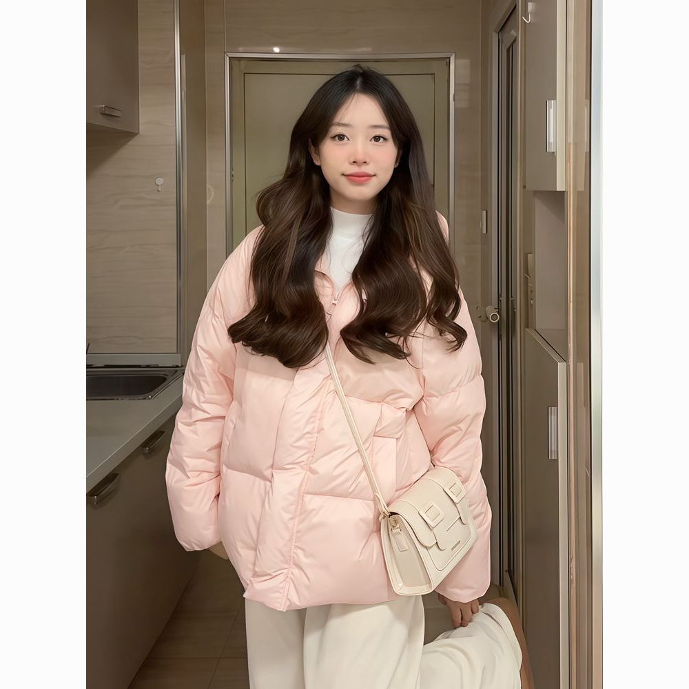 羽绒服女短款加厚纯色连