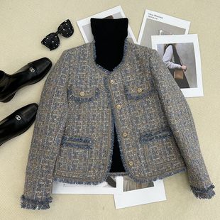 白鸭绒羽绒服女 粗花呢流苏加厚短款 小香风外套女气质2024冬季 新款