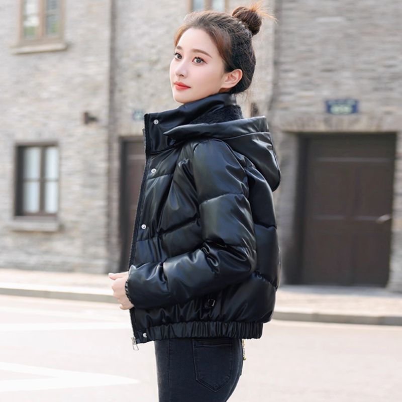 冬季PU皮棉衣女士时尚短