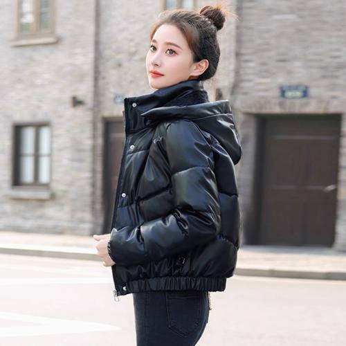 冬季PU皮棉衣女士时尚短