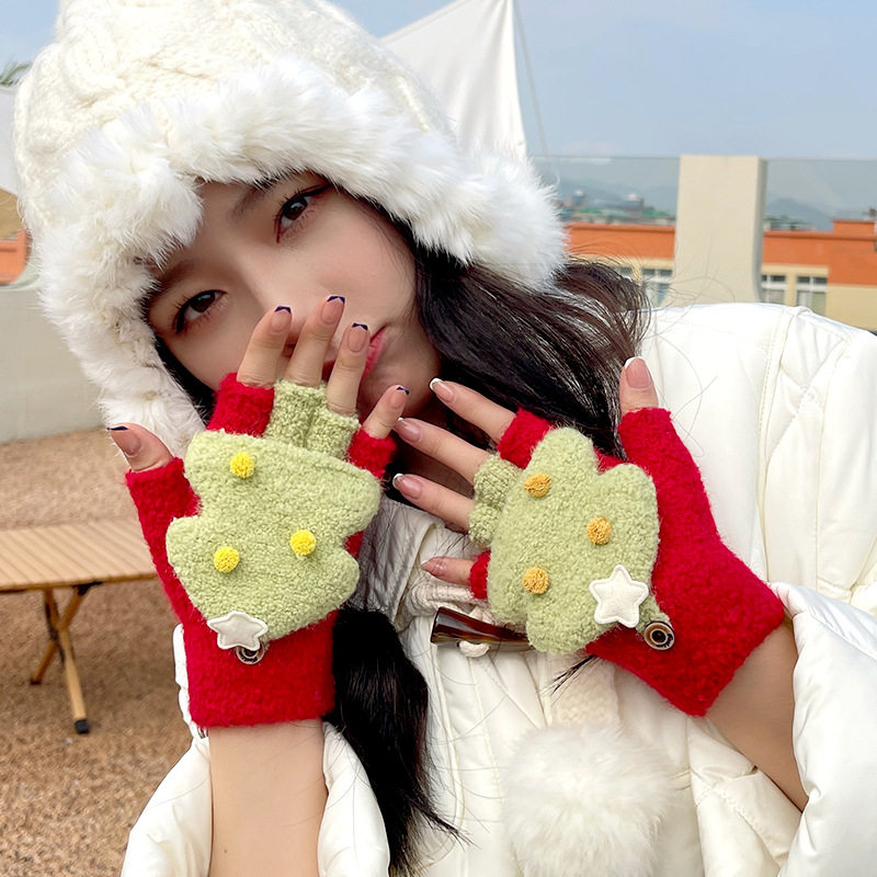 冬季新款圣诞手套女生可爱保暖毛手套