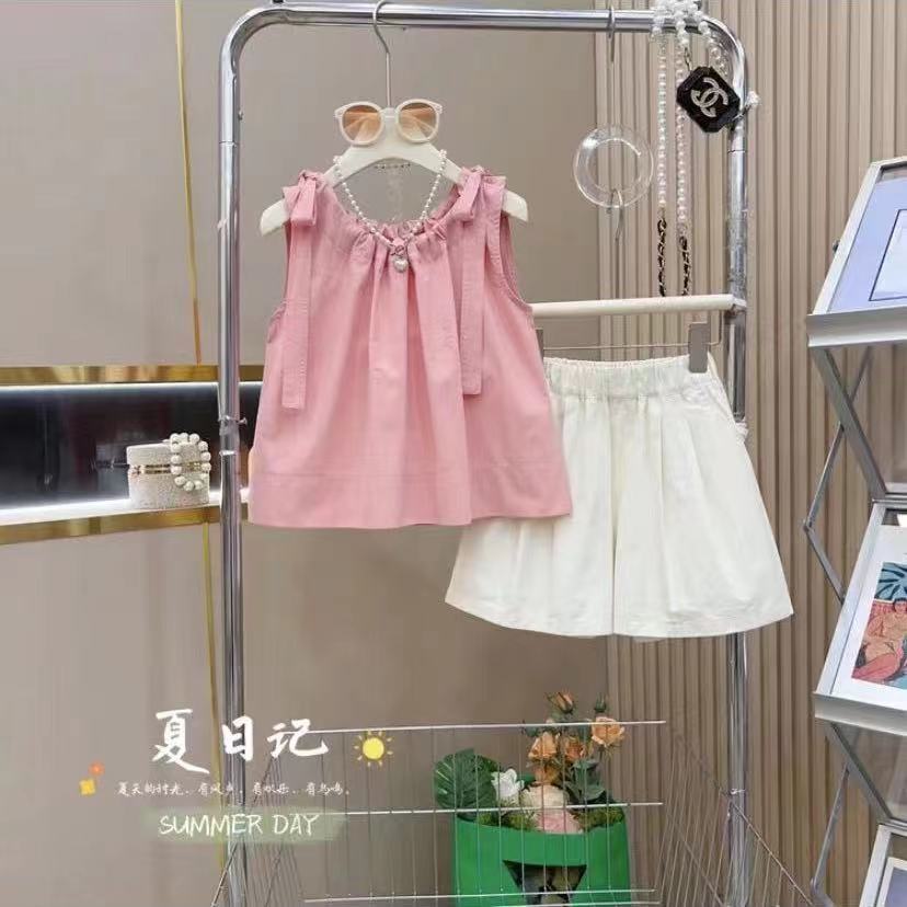 女童吊带套装背心外穿2025新款儿童洋气纯色无袖上衣夏装两件套潮