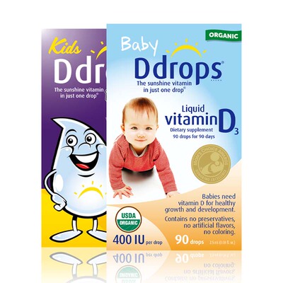 【全球购甄选】Ddrops滴卓思维生素D3滴剂400iu婴幼儿童补钙600iu