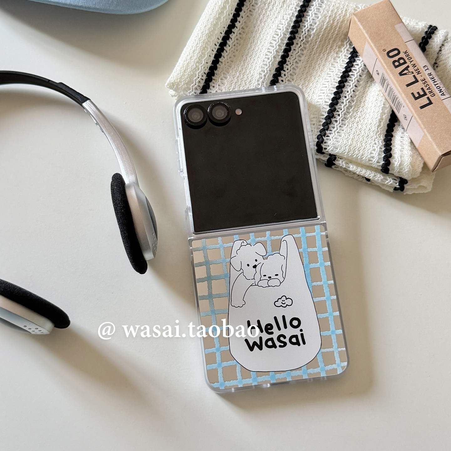 WASAI哇噻 韩国ins小众可爱袋子小狗镜面插画适用三星折叠zflip8手机壳fold8透明磨砂硬壳zflip7新款zflip5/6