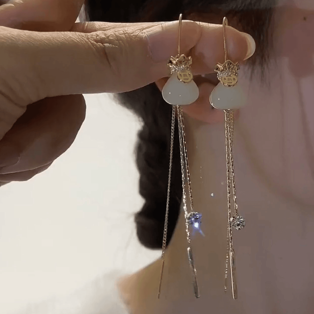 新中式转运福袋流苏耳线女高级感气质长款S925纯银针耳环显瘦耳饰,饰品/流行首饰/时尚饰品新,耳线,淘宝优惠券,粉丝福利购,淘宝优惠卷