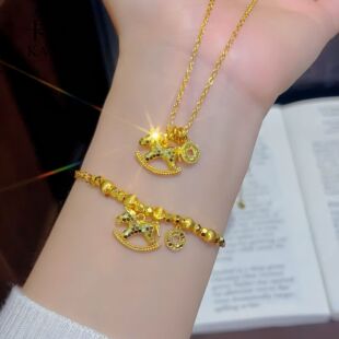 沙金超闪碎冰冰马上有钱花金色项链女马上有钱手链套装叠戴锁骨链