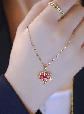 红色枫叶项链不掉色轻奢百搭