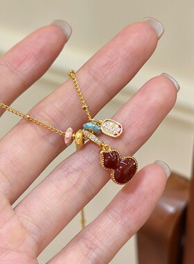 红色福禄双全双面葫芦吊项链秋冬