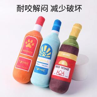 跨境寵耐玩具發(fā)聲貓咪物玩狗狗玩具紅酒瓶狀咬解悶毛絨具