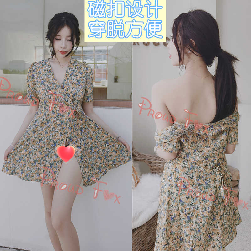 proudfox她秘露小出磁扣一片式开衫收腰连衣裙法式复古方便家居服