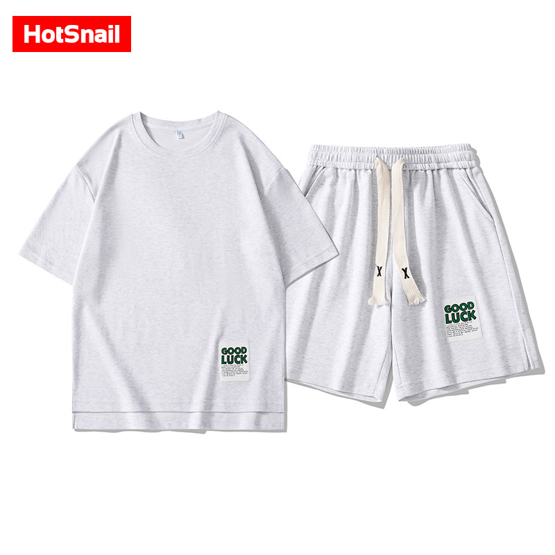 hotsnail运动套装男夏季新款青少年美式复古风男女同款潮宽松短袖