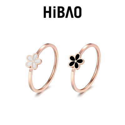 HIBAO喜小宝黑白花朵戒指不掉色