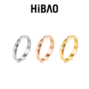 HIBAO喜小宝轻奢菱格纹戒指女波浪批花玫瑰金食指戒指环钛钢手饰