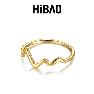 HIBAO喜小宝百搭波浪形戒指女18k金色简约心电图食指指环个性时尚