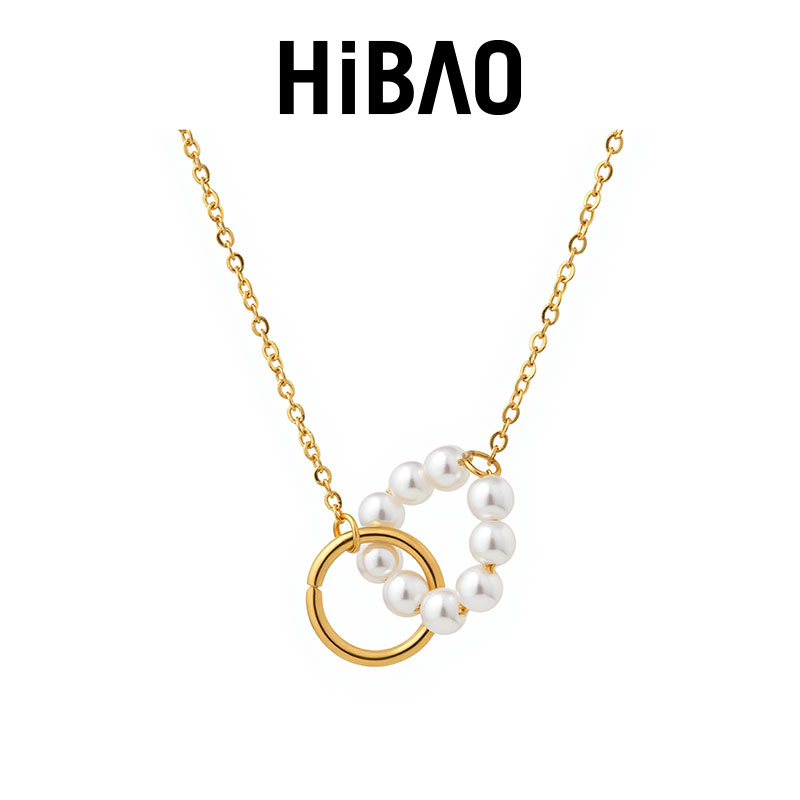 HIBAO喜小宝法式双环珍珠项链女高级感双环锁骨链气质小众感颈链