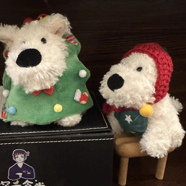 原创小众圣诞西高地小狗毛绒公仔包包挂件圣诞节礼物包挂饰钥匙扣