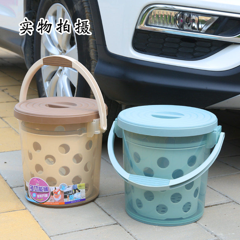 包邮加厚塑料水桶玩具洗澡收纳桶带盖可坐钓鱼桶凳手提家用多功能