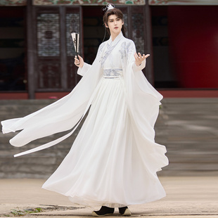 素齐腰交领大袖 白色国风汉服男女仙绣花汉元 飘逸夏秋 龙华 原创