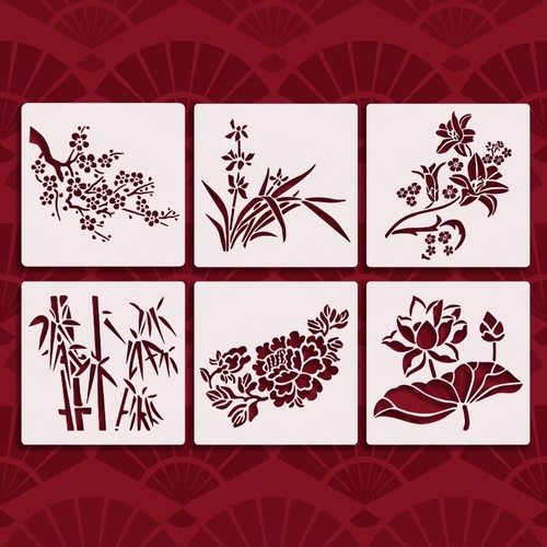 梅兰竹菊中国风镂空绘画拓印diy印花模板 可重复使用手抄报模板
