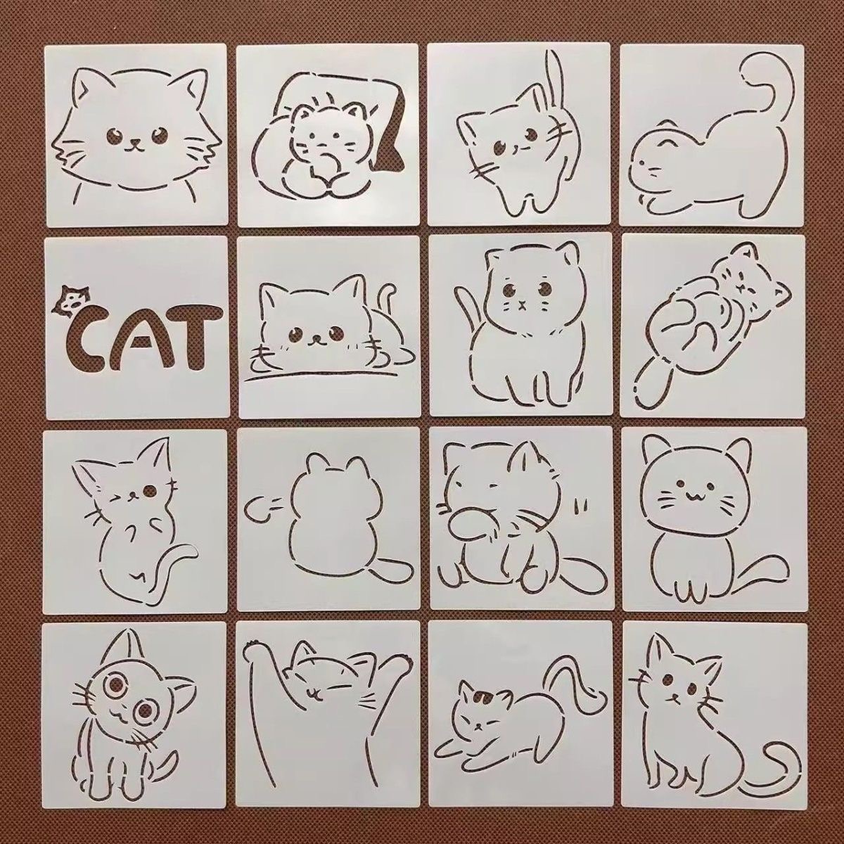 儿童绘画猫咪图形手抄报手账制作镂空模板绘画辅助尺喷漆墙绘模板